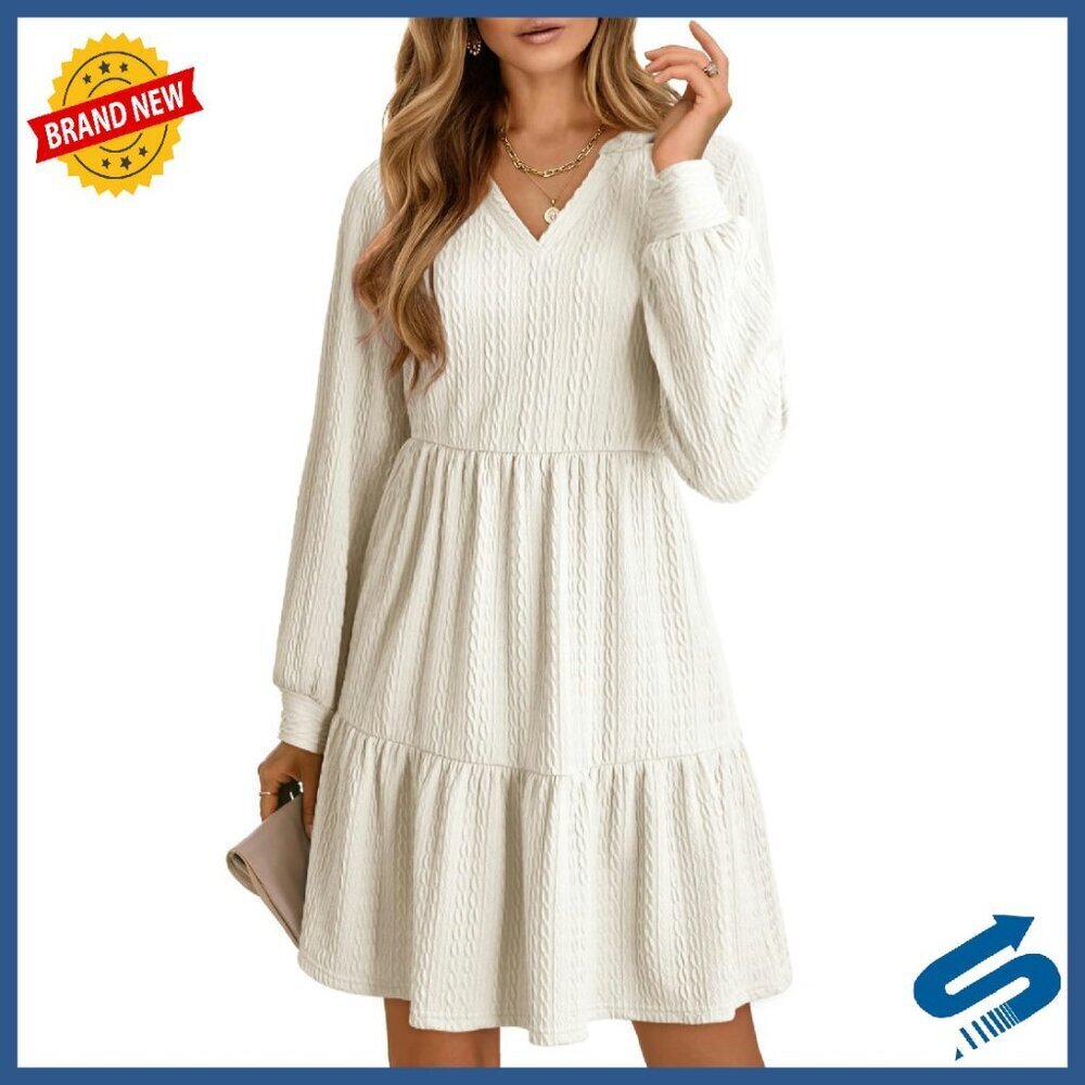 Long Sleeve V Neck Ruffle Tiered Babydoll Mini Dress